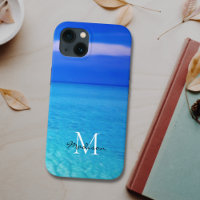 Turquoise Blue Ocean Nom personnalisé Monogramme