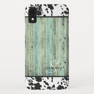 Case-Mate iPhone Case Turquoise Bois Occidental Rustique Monogramme Cuir