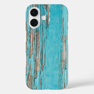 Coque Pour iPhone 16 turquoise bois shabby chic