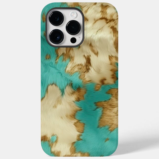 Coques Case-Mate iPhone Turquoise Brown Cream Animal Cowhide Western (Verso)