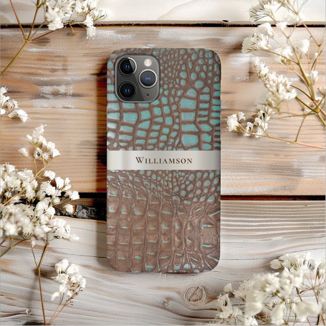 Coques Case-Mate iPhone Turquoise Brown en cuir numérique en titane métall (Créateur téléchargé)
