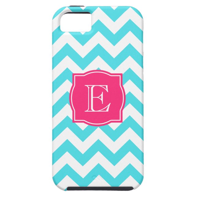 Coques Case-Mate iPhone Turquoise de zigzag et monogramme fait sur (Dos)