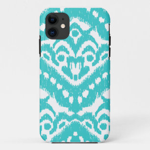 Coque iPhone 11 Turquoise d'Ikat- de zigzag de Megan Adams