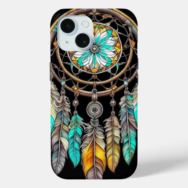Coques Case-Mate iPhone Turquoise Dreamcatcher Mystical Boho Feathers and  (Verso)