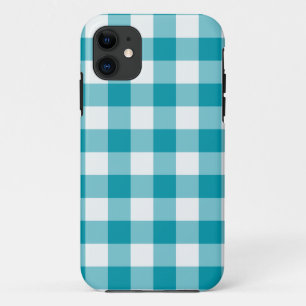Coques Pour iPhone Turquoise et blanc En vichy Motif