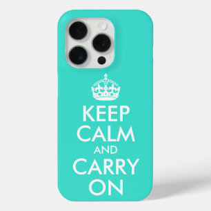 Coque iPhone 15 Pro Turquoise et blanc Gardez le calme et continuer