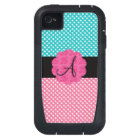 Turquoise et monogramme rose de pois