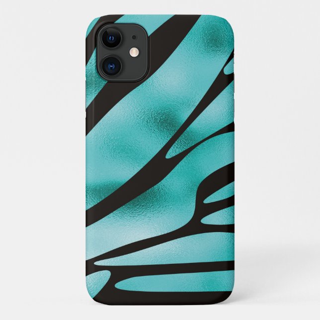 Coques Case-Mate iPhone Turquoise et noir Zèbre zèbre rayures animales (Dos)
