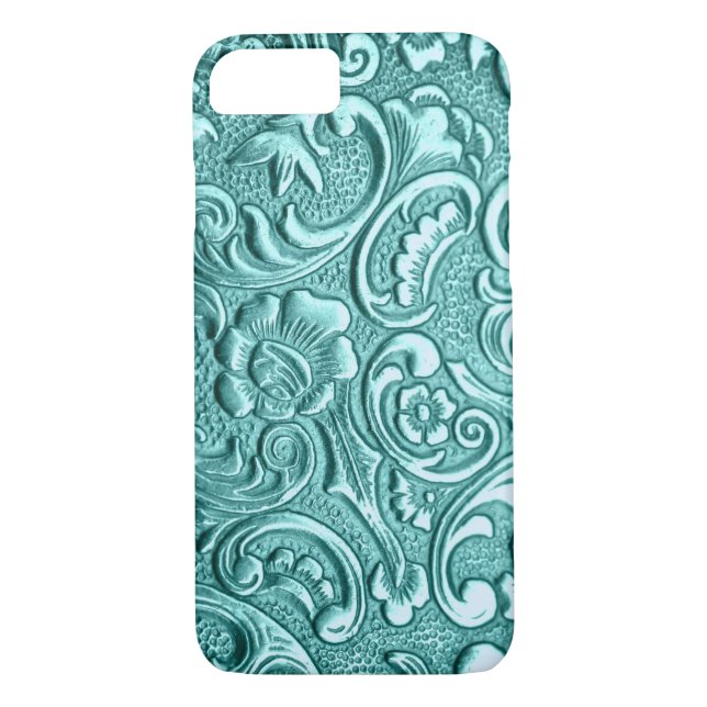 Coques Case-Mate iPhone Turquoise floral embossée I Phone. (Dos)