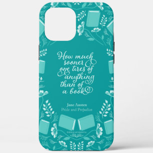 Case-Mate iPhone Case Turquoise Floral Pride & Prejudice Bookish Citatio
