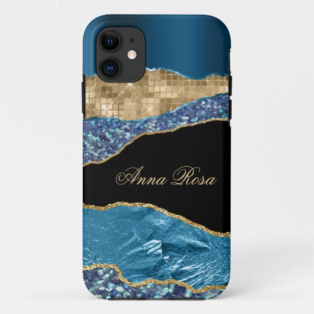 Coques Case-Mate iPhone *~* Turquoise Glam Agate Geode Gold Parties scinti (Dos)