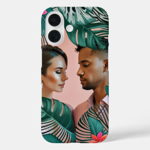 Coque Pour iPhone 16 Turquoise Green Jungle Feuilles Tropical Elégance 