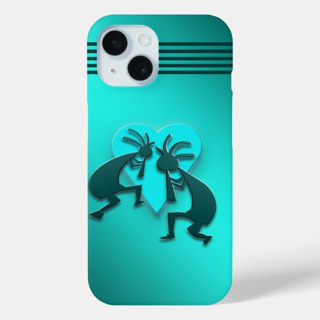 Coques Case-Mate iPhone Turquoise Kokopellis avec coeur (Verso)