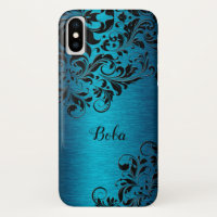 Turquoise Métallique Avec Monogramme De Dentelle F