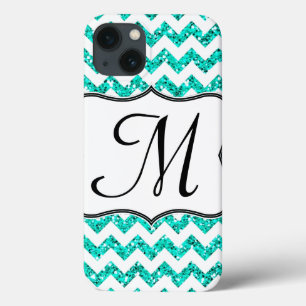 Coques Pour iPhone Turquoise moderne Glitt Chevron Girly Monogram Coq
