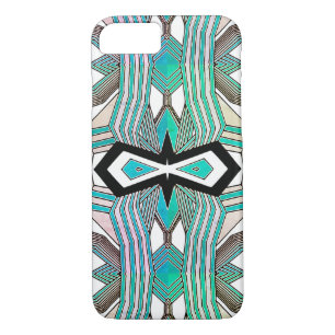 Coque Case-Mate Pour iPhone Turquoise, Noir et Blanc Géométrique Line Art