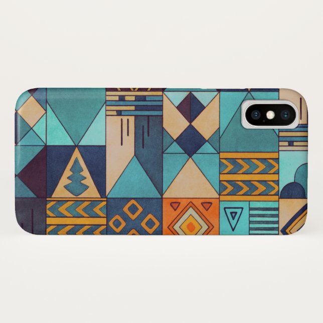 Coques Case-Mate iPhone Turquoise & Orange Patchwork  (Dos (Horizontal))