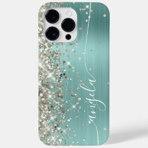 Coque Pour Pour iPhone 14 Pro Max Turquoise pâle Glitter Platine Signature Glamour