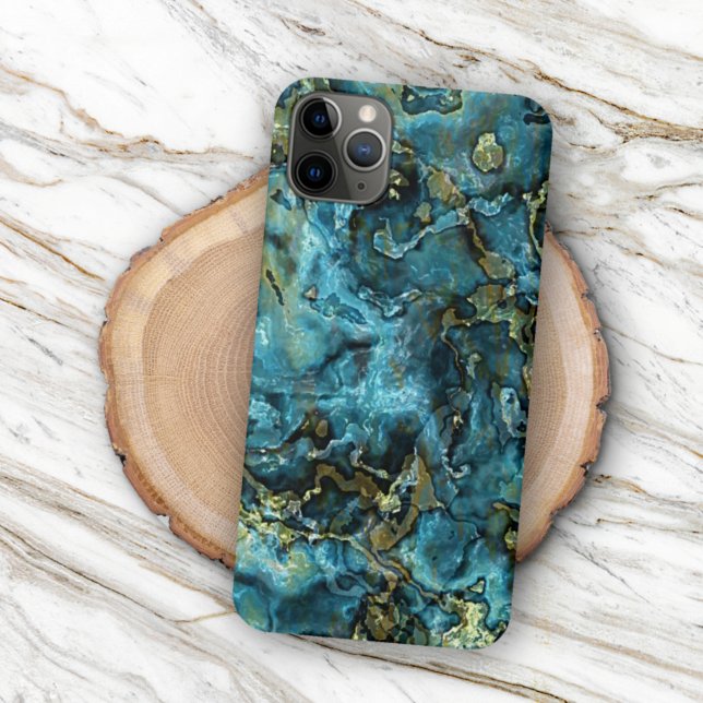 Coques Case-Mate iPhone Turquoise Turquoise Faux Gold Minerals Agate Motif (Créateur téléchargé)