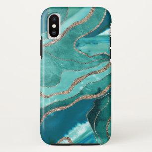 Case-Mate iPhone Case Turquoise Turquoise marbre Agate or Parties scinti
