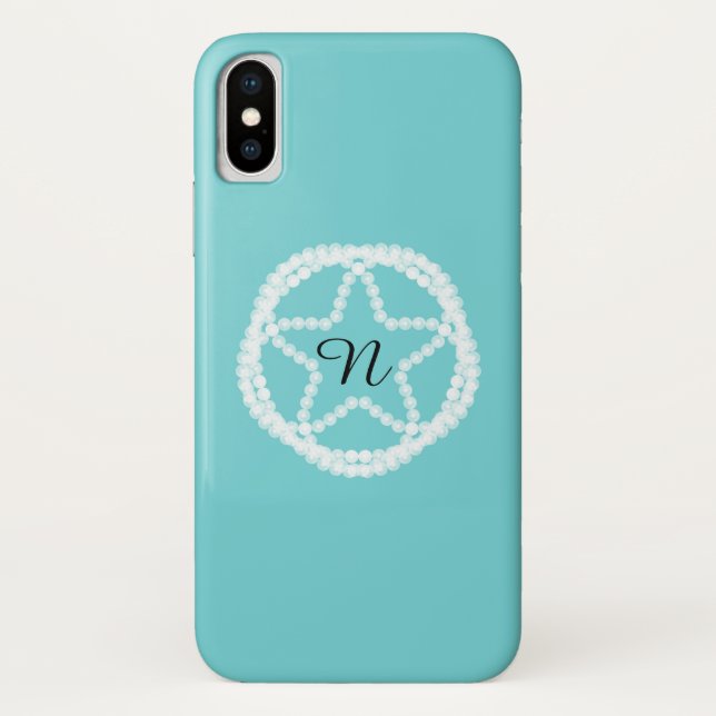 Coques Case-Mate iPhone Turquoise White Pearl Star Élégant Classy Minimal (Dos)