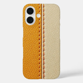 Coque Pour iPhone 16 Two-Tone Tan & Cream Stitched Leather Phone Case