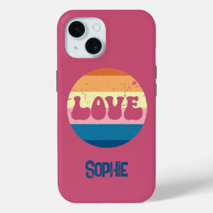 Coque Pour iPhone 15 Typographie D'Amour Rétro Sur Les Rayures De Couch