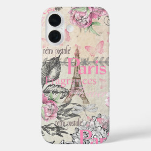 Coque Pour iPhone 16 Typographie de Paris Tour Eiffel rose chic