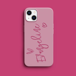 Coque Pour iPhone 14 Pro Typographie de script moderne coeur rose girly élé