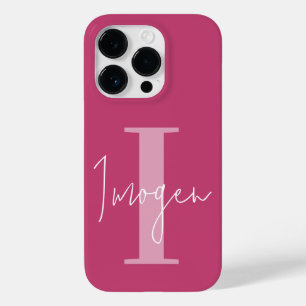 Coque Pour iPhone 14 Pro Typographie minimale moderne monogramme rose girly