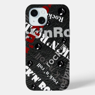 Coque Pour iPhone 15 Typographie rock & roll - noir