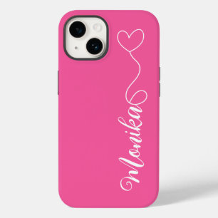 Coque Pour iPhone 14 Typographie rose chaud mignonne Personnalisée