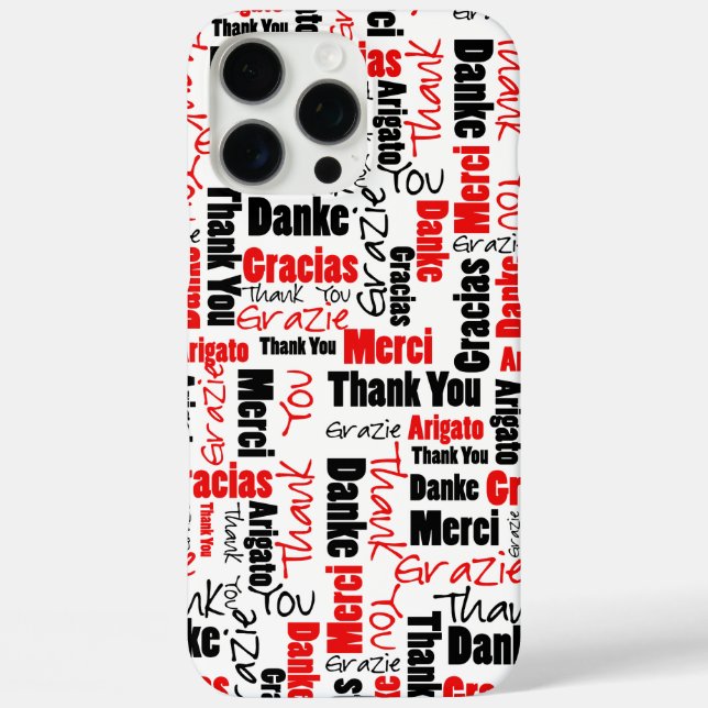 Coques Case-Mate iPhone Typographie rouge et noire Merci multilingue (Verso)