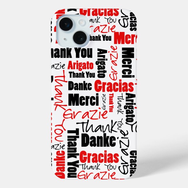 Coques Case-Mate iPhone Typographie rouge et noire Merci multilingue (Verso)