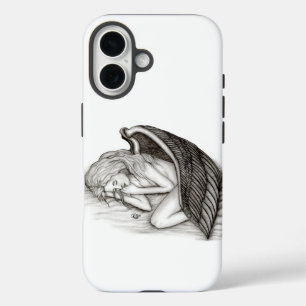 Coque Pour iPhone 16 Un Angel endormi, noir et blanc