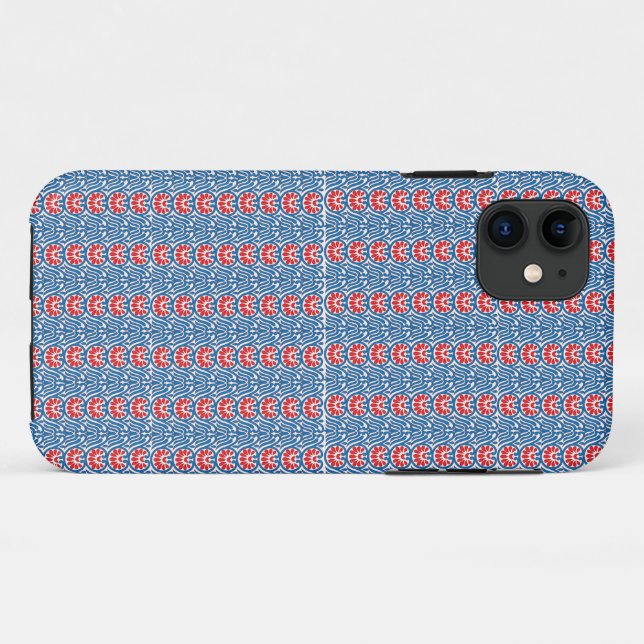 Coques Case-Mate iPhone un arrière - plan bleu aux motifs rouges et blancs (Dos (Horizontal))