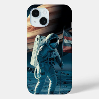 Coque Pour iPhone 15 Un astronaute met un drapeau dans le boîtier de té