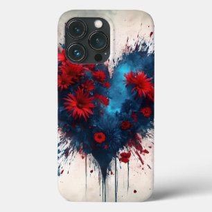 Case-Mate iPhone Case Un coeur bleu éclatant avec des fleurs rouges
