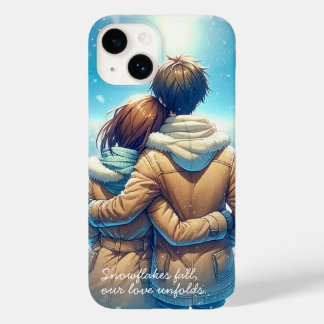 Coque Pour iPhone 14 Un couple d'hiver romantique sur le téléphone