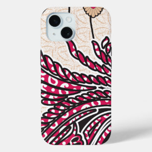 Coque Pour iPhone 15 Un design cachemire décoratif avec rouge vif et ép