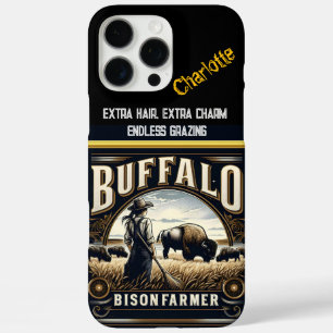 Coques iPhone 16 Pro Max Un fermier qui tend vers le bison dans les champs