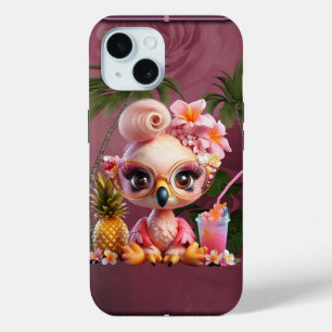 Coque Pour iPhone 15 Un flamant sucré dans une parade tropicale
