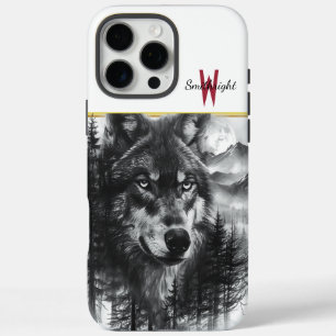 Coques iPhone 16 Pro Max Un loup majestueux contemple le paysage forestier