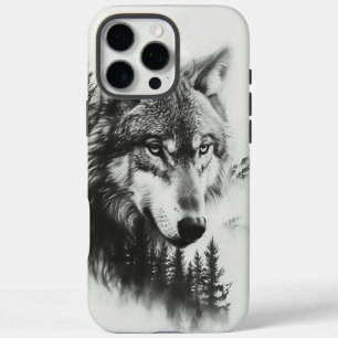 Coques iPhone 16 Pro Max Un loup majestueux contemple un paysage boisé brum