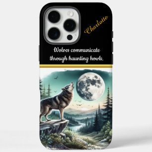 Coques iPhone 16 Pro Max Un loup majestueux hurle sous l’éclat de la pleine