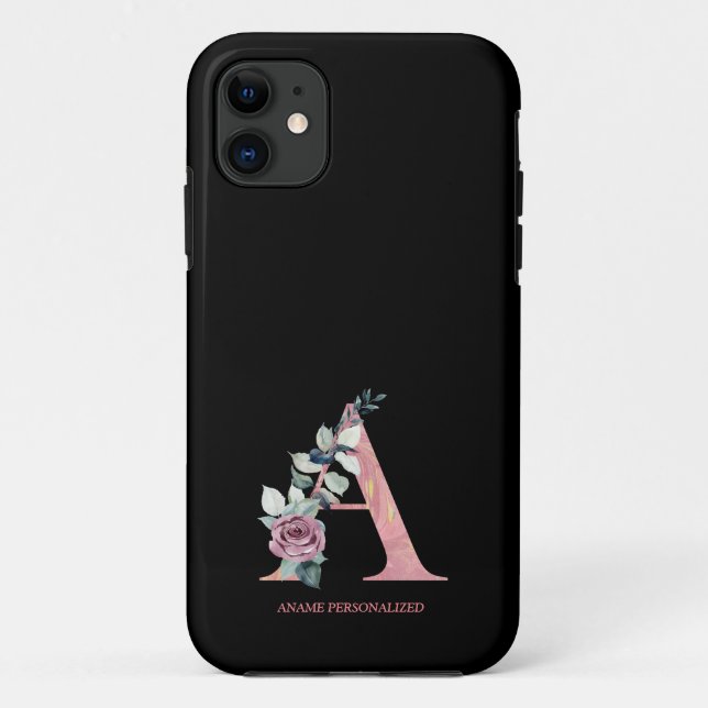 Coques Case-Mate iPhone Un Monogramme Floral Nom Lettres Porte - clé Rose  (Dos)