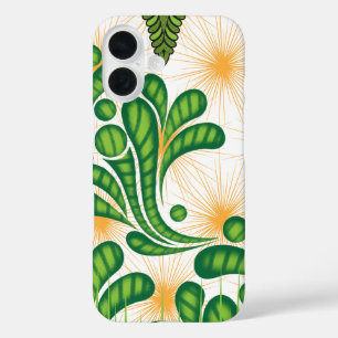 Coque Pour iPhone 16 Un motif artistique vert et or représentant un arb