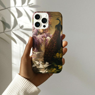 Coque iPhone 15 Pro Max Un paon et des colombes dans un jardin, Eugene Bid