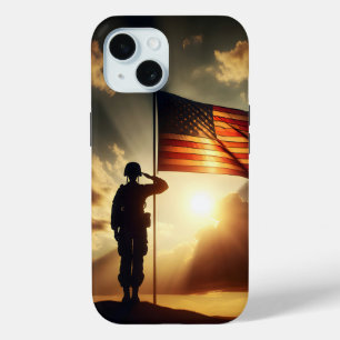 Coque Pour iPhone 15 Un Soldat Américain Salue Le Drapeau