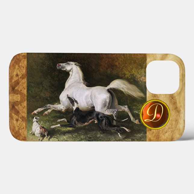 Coques Case-Mate iPhone Un Stallion Arabe Gris Gallophile Avec Un Monogram (Verso (horizontal))